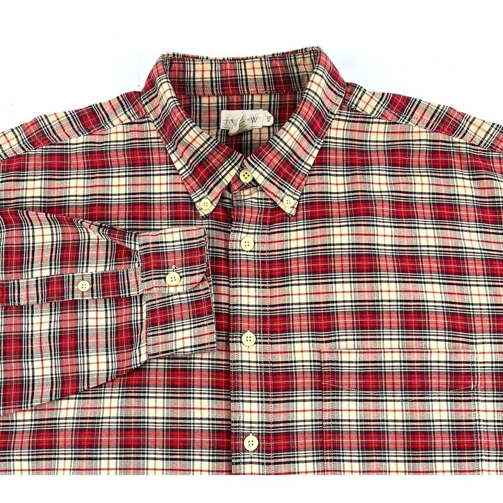 Vintage J Crew Shirt Mens XLT Red Plaid Oarsman Button Down Casual 90s